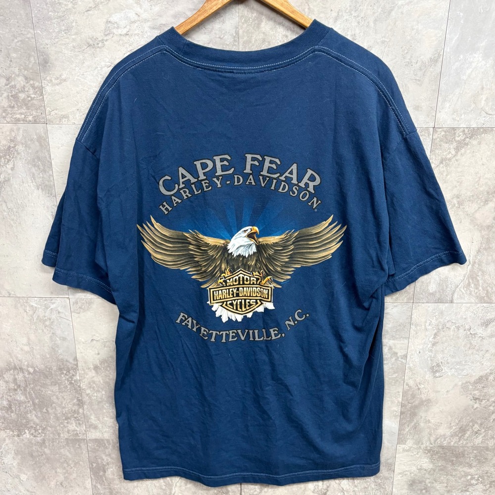 Harley Davidson T Shirt Mens XL Blue Cape Fear Fayetteville NC Eagle Graphic Tee
